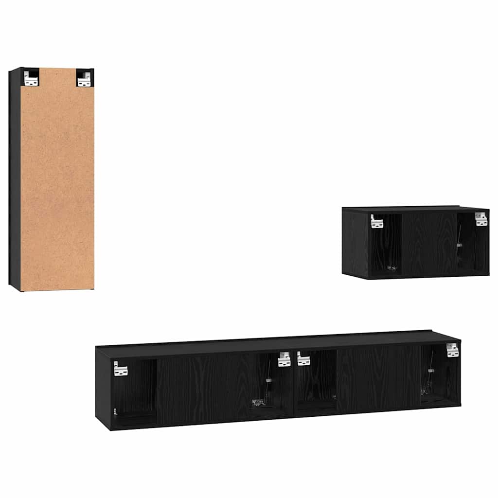 Wand-TV-Schrank 4 pcs Schwarz Eichen-Optik Holzwerkstoff