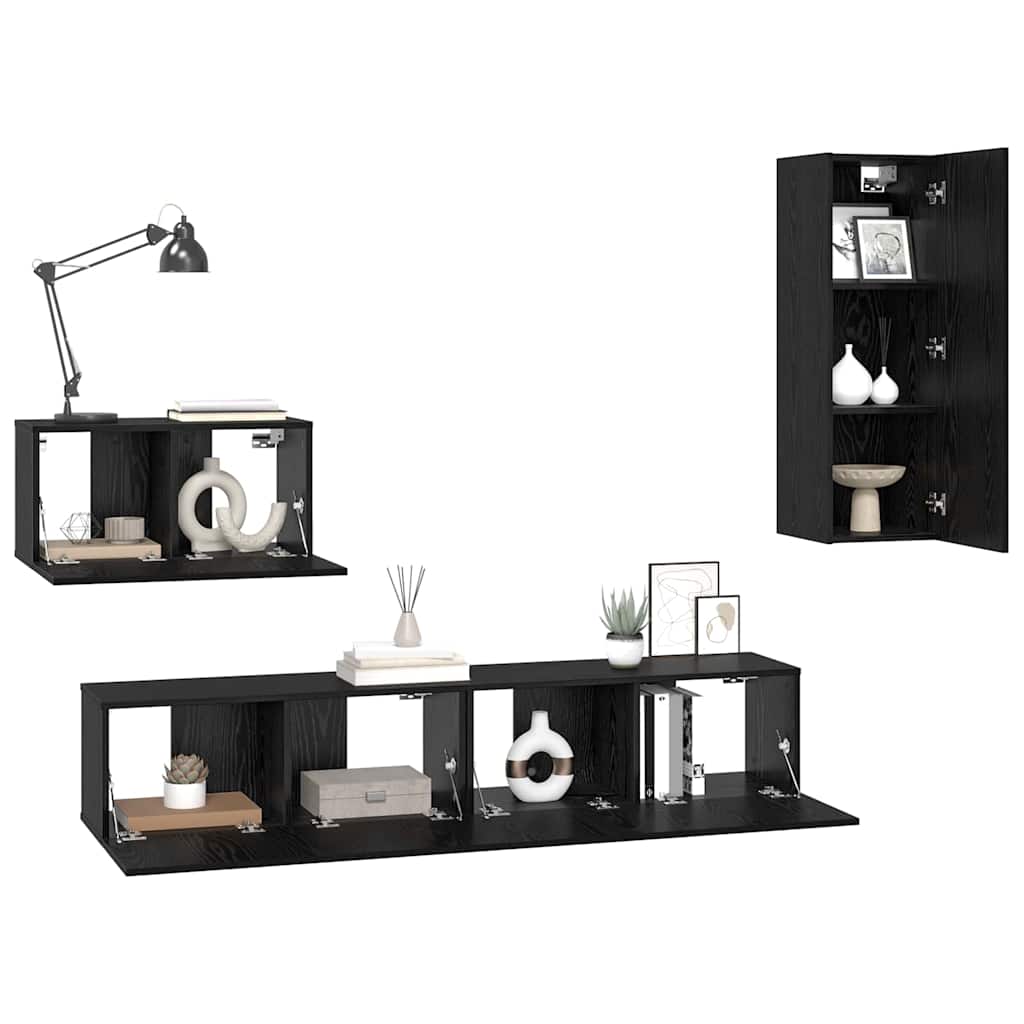 Wand-TV-Schrank 4 pcs Schwarz Eichen-Optik Holzwerkstoff