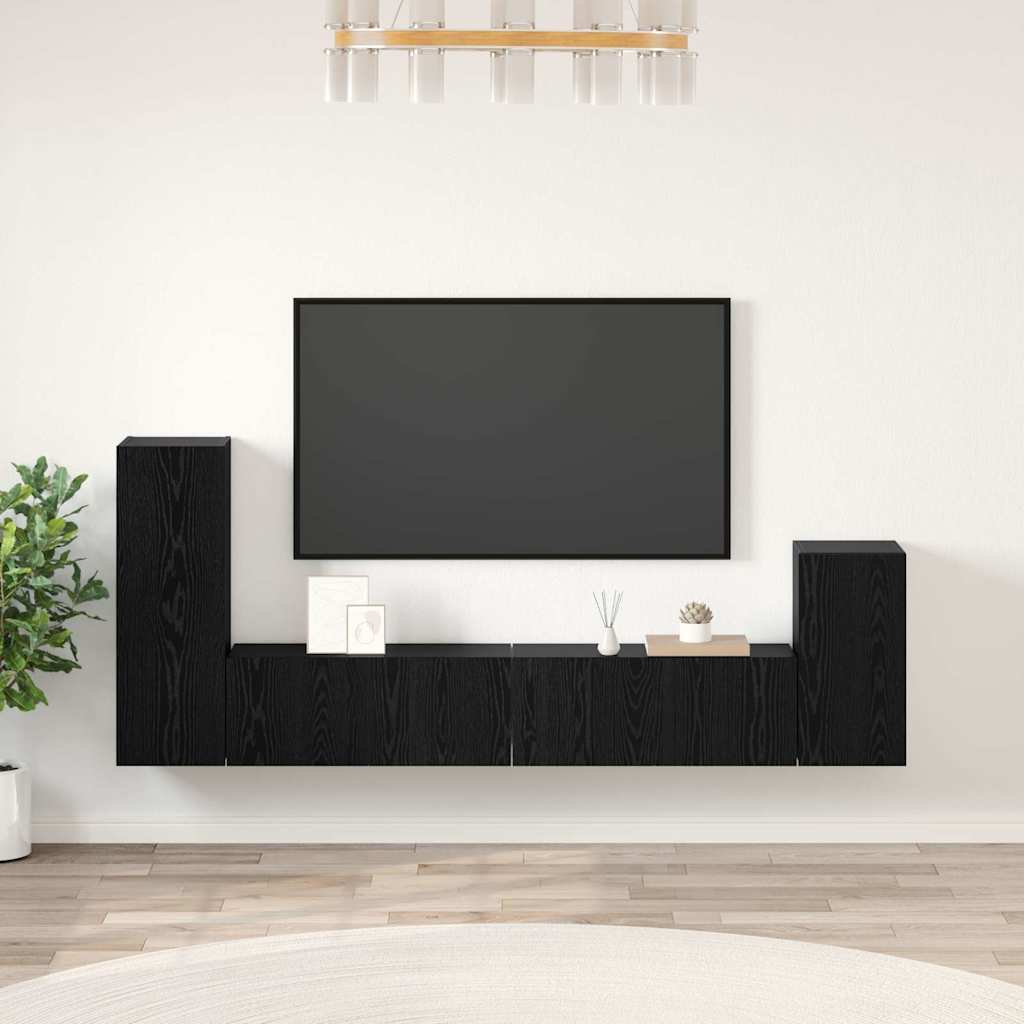 Wand-TV-Schrank 3 pcs Schwarz Eichen-Optik Holzwerkstoff