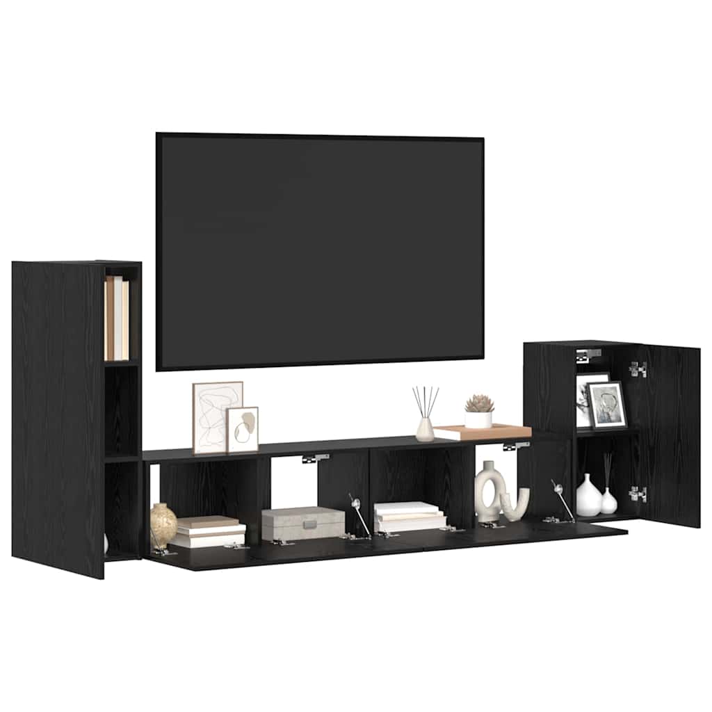 Wand-TV-Schrank 3 pcs Schwarz Eichen-Optik Holzwerkstoff