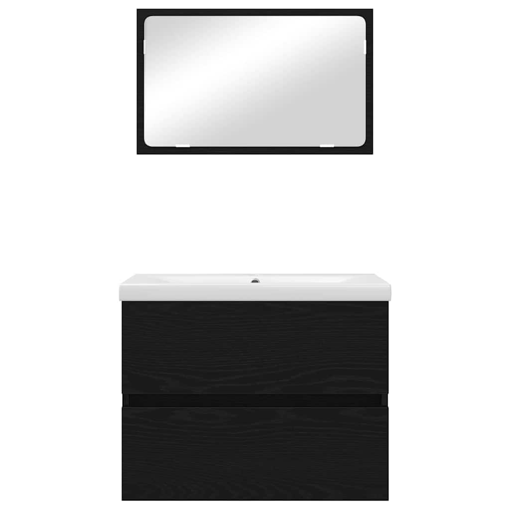 Badezimmermöbel-Set 3 pcs Schwarz Eichen-Optik Holzwerkstoff