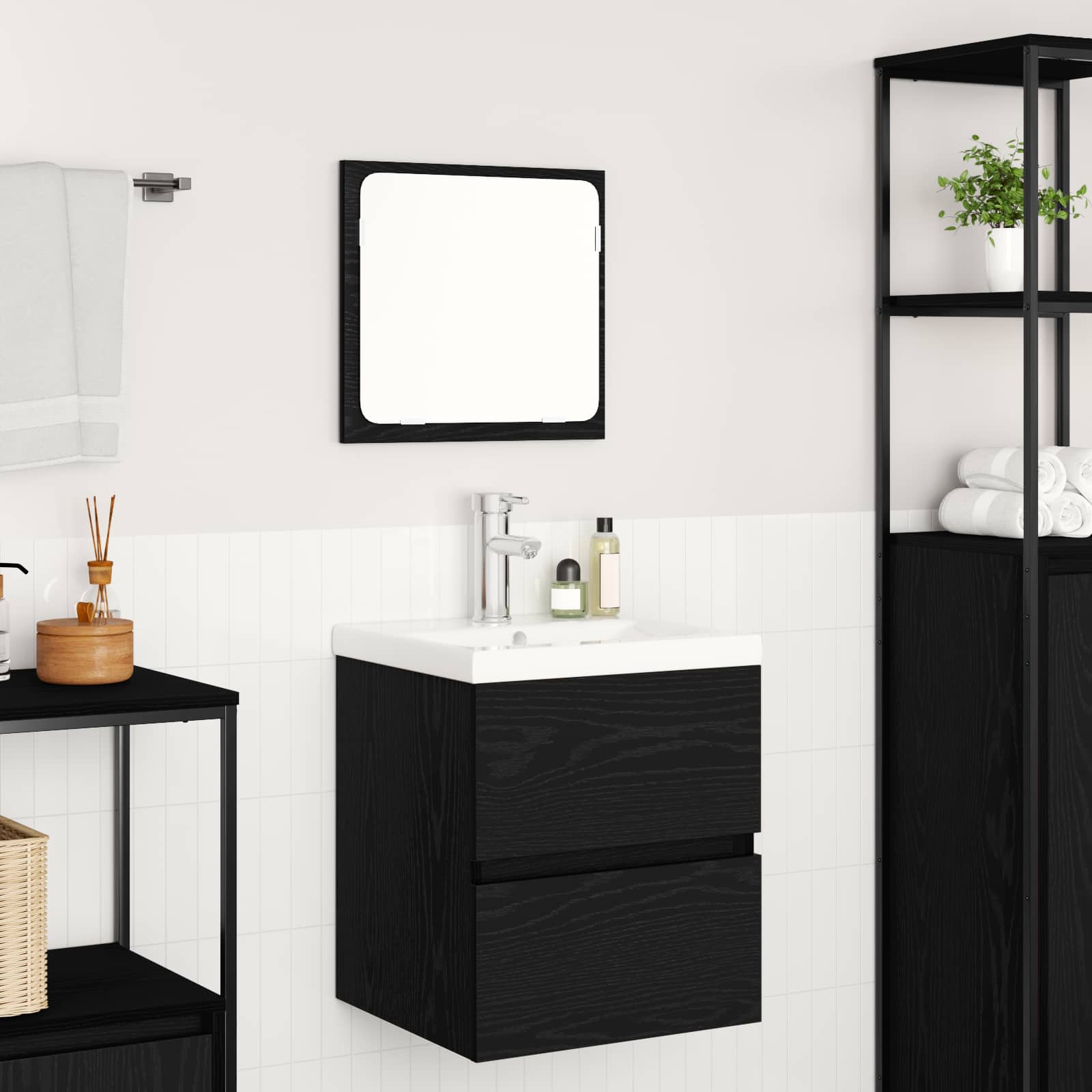 Badezimmermöbel-Set 2 pcs Schwarze Eiche und Weiß Holzwerkstoff