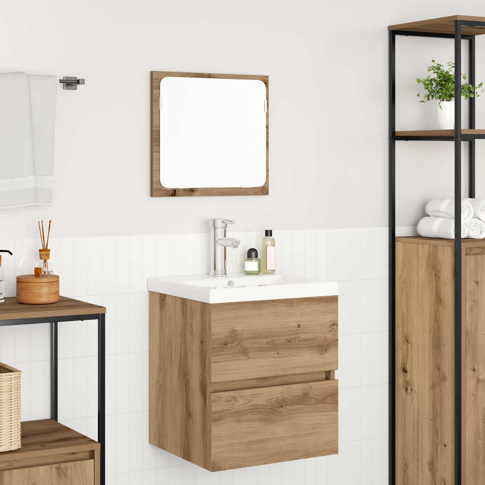 Badezimmermöbel-Set 2 pcs Artisan-Eiche und Weiß Holzwerkstoff