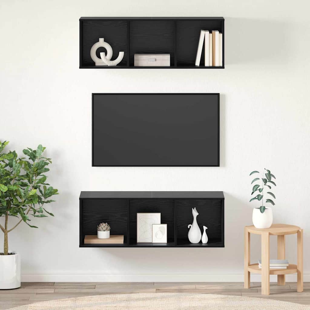 TV-Schrankset 2 pcs Schwarz Eichen-Optik 37 x 37 x 107 cm