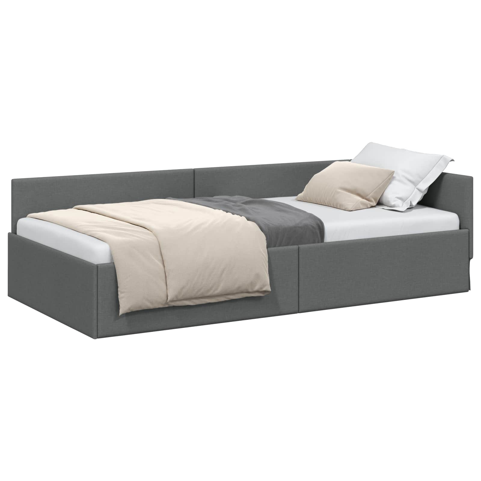 Eckbettgestell mit Kopfteil Dunkelgrau 80 cm x 200 cm Stoff