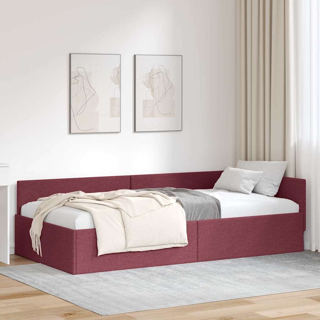 Eckbettgestell mit Kopfteil Weinrot 80 cm x 200 cm Stoff