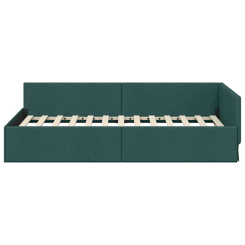 Eckbettgestell mit Kopfteil Dunkelgrün 80 cm x 200 cm Stoff