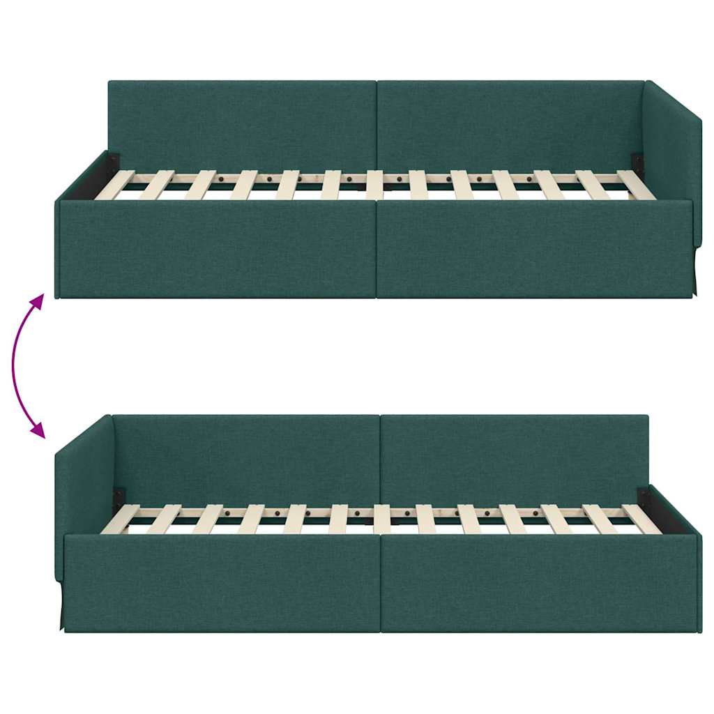 Eckbettgestell mit Kopfteil Dunkelgrün 80 cm x 200 cm Stoff