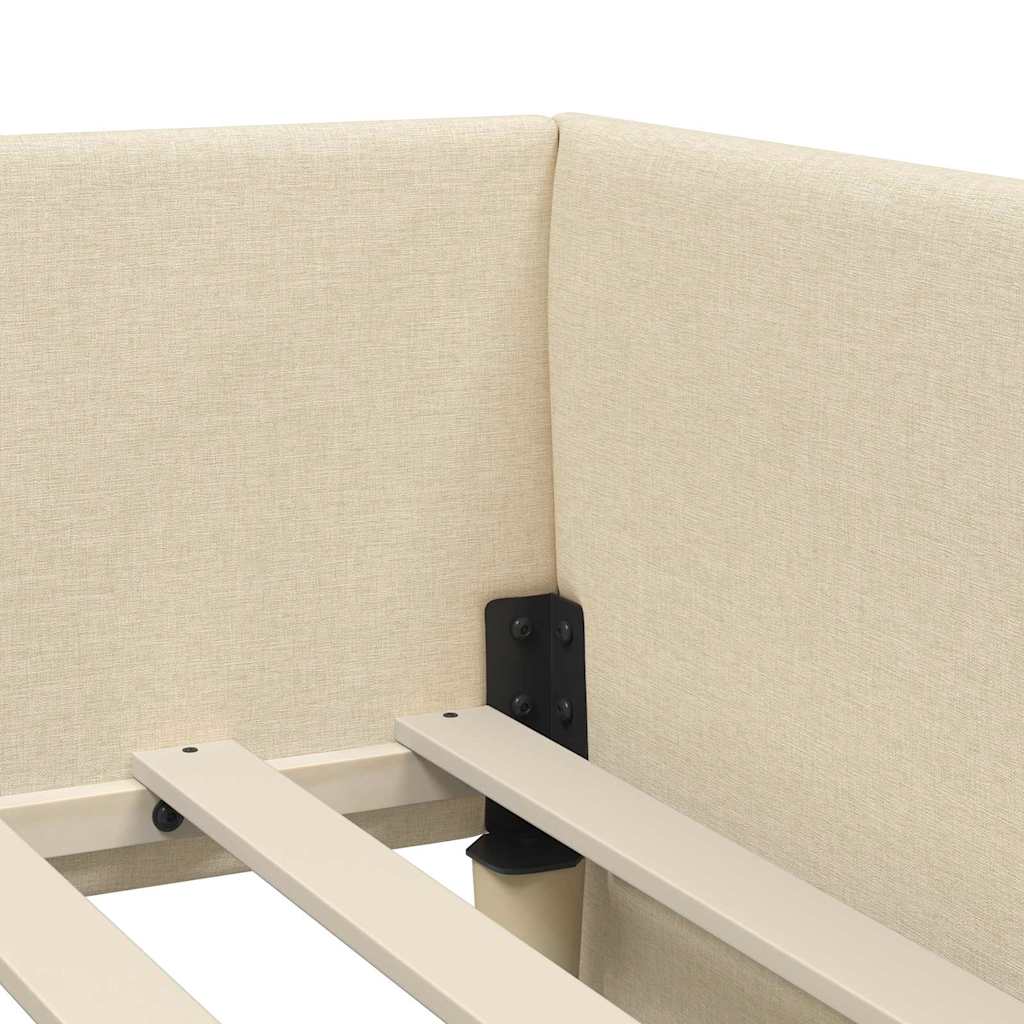 Eckbettgestell mit Kopfteil Creme 80 cm x 200 cm Stoff