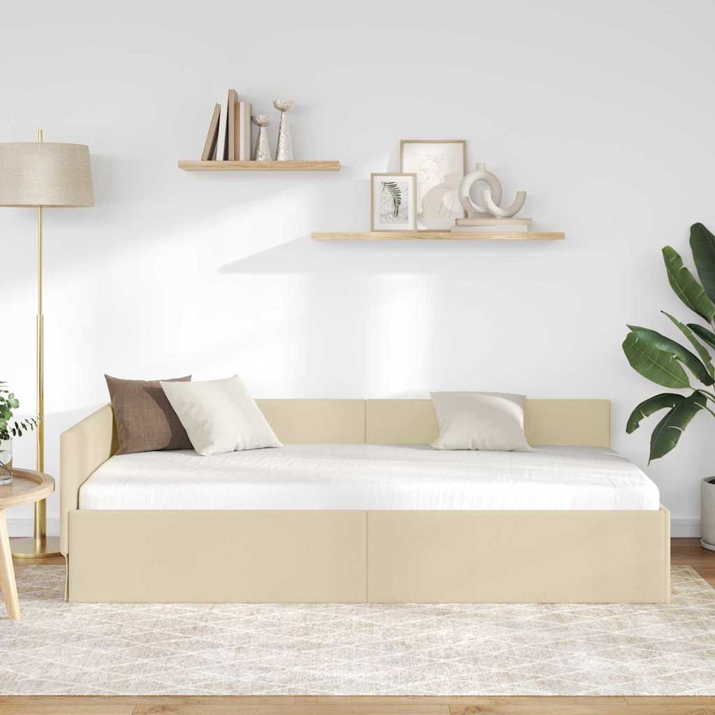Eckbettgestell mit Kopfteil Creme 80 cm x 200 cm Stoff