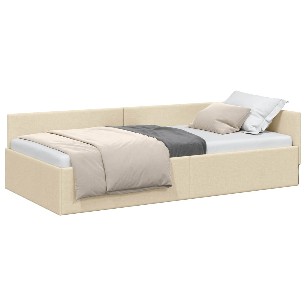 Eckbettgestell mit Kopfteil Creme 80 cm x 200 cm Stoff