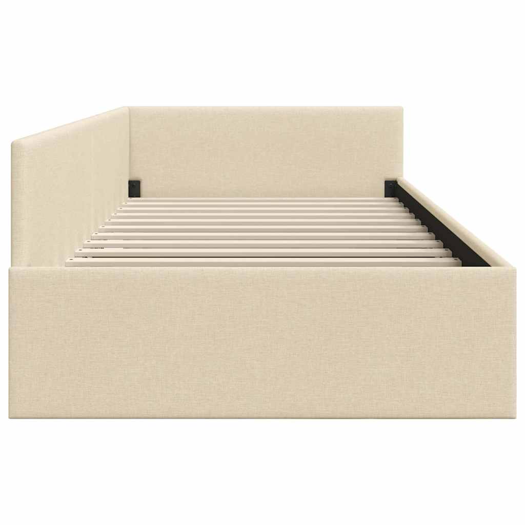 Eckbettgestell mit Kopfteil Creme 80 cm x 200 cm Stoff