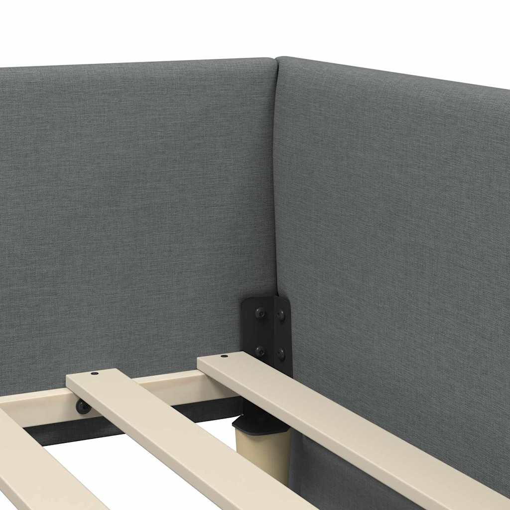 Eckbettgestell mit Kopfteil Dunkelgrau 90 cm x 190 cm Stoff