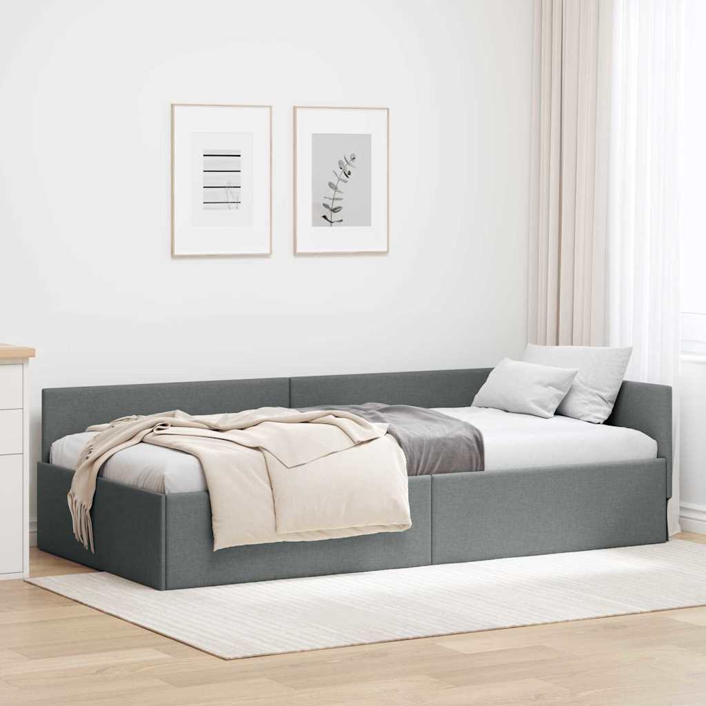 Eckbettgestell mit Kopfteil Dunkelgrau 90 cm x 190 cm Stoff
