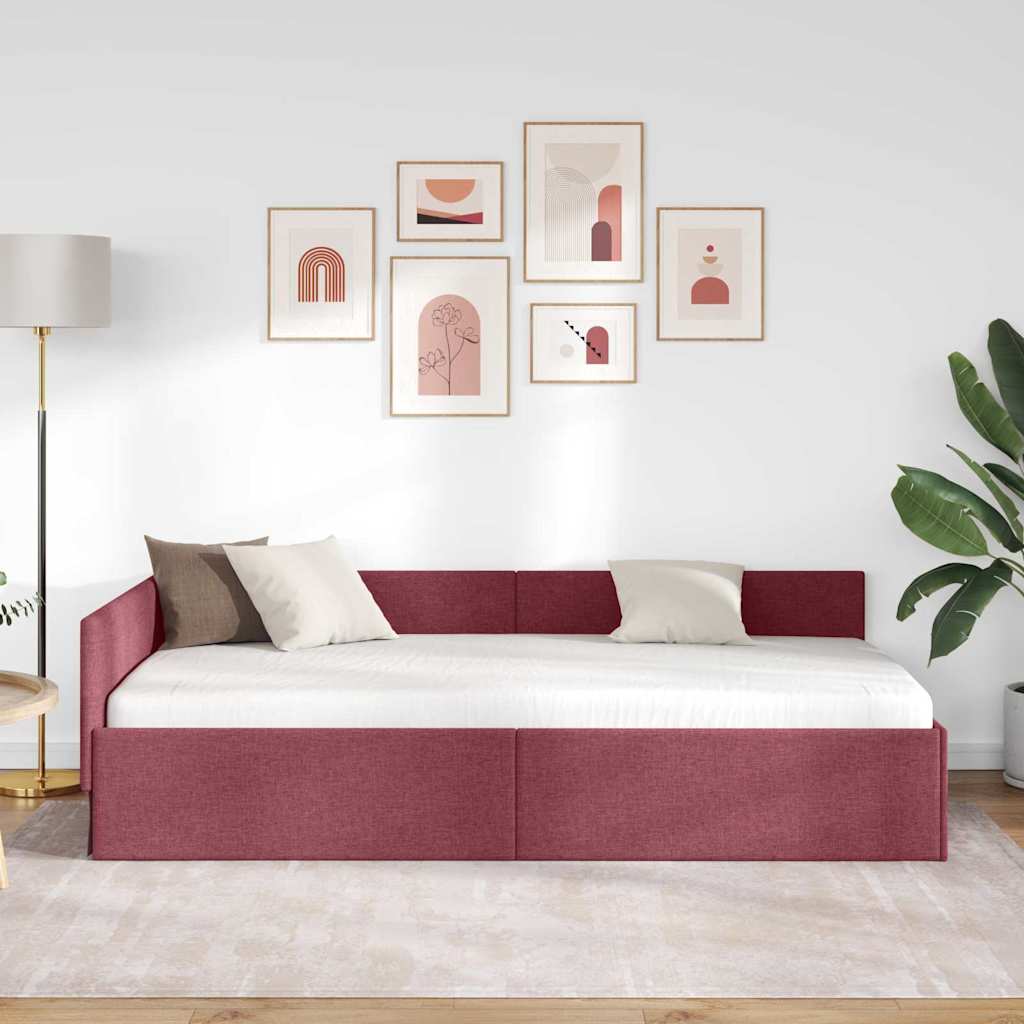 Eckbettgestell mit Kopfteil Weinrot 90 cm x 190 cm Stoff