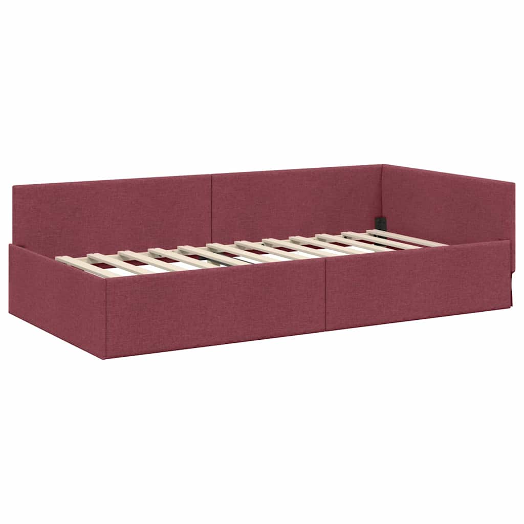 Eckbettgestell mit Kopfteil Weinrot 90 cm x 190 cm Stoff