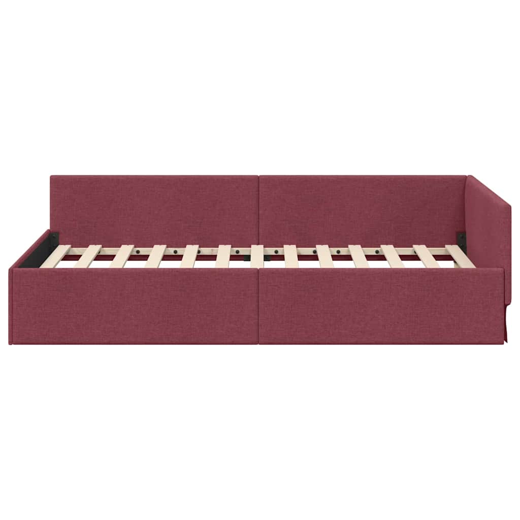 Eckbettgestell mit Kopfteil Weinrot 90 cm x 190 cm Stoff