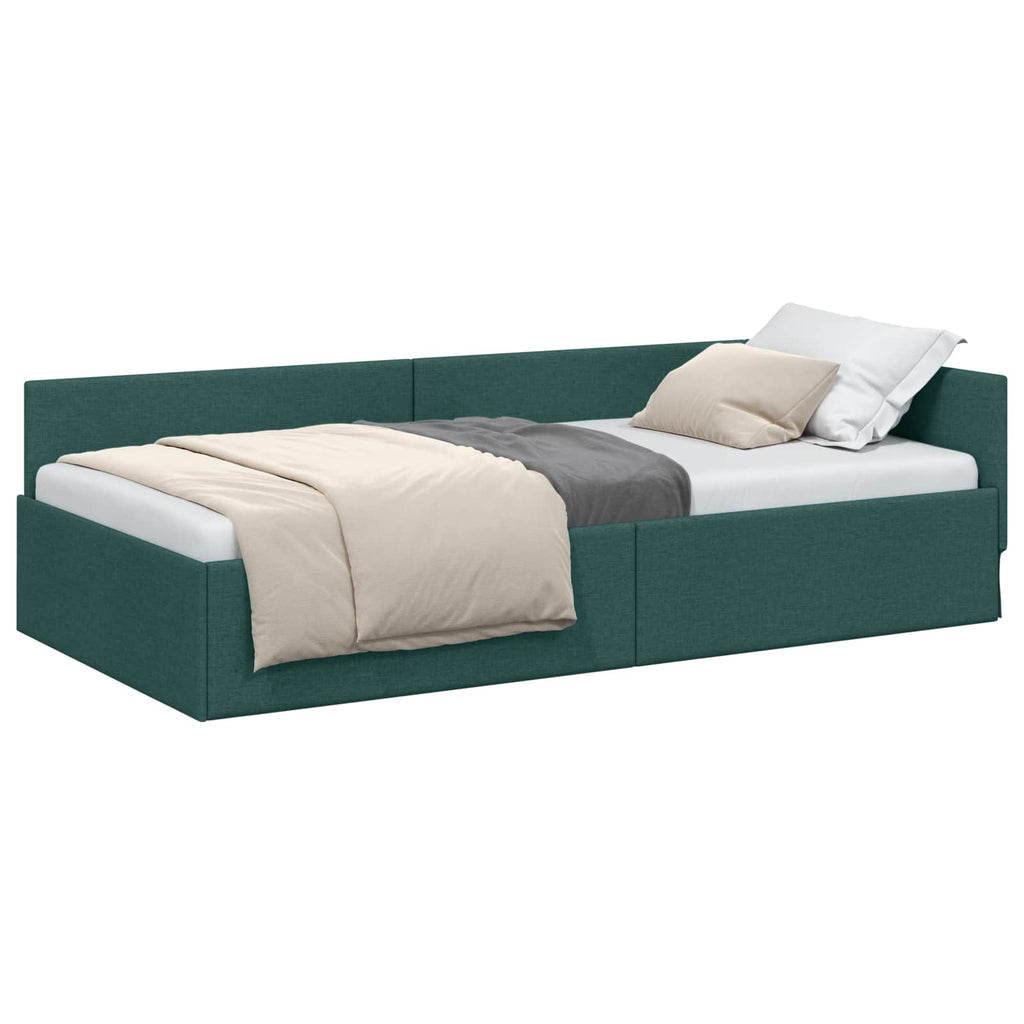 Eckbettgestell mit Kopfteil Dunkelgrün 90 cm x 190 cm Stoff