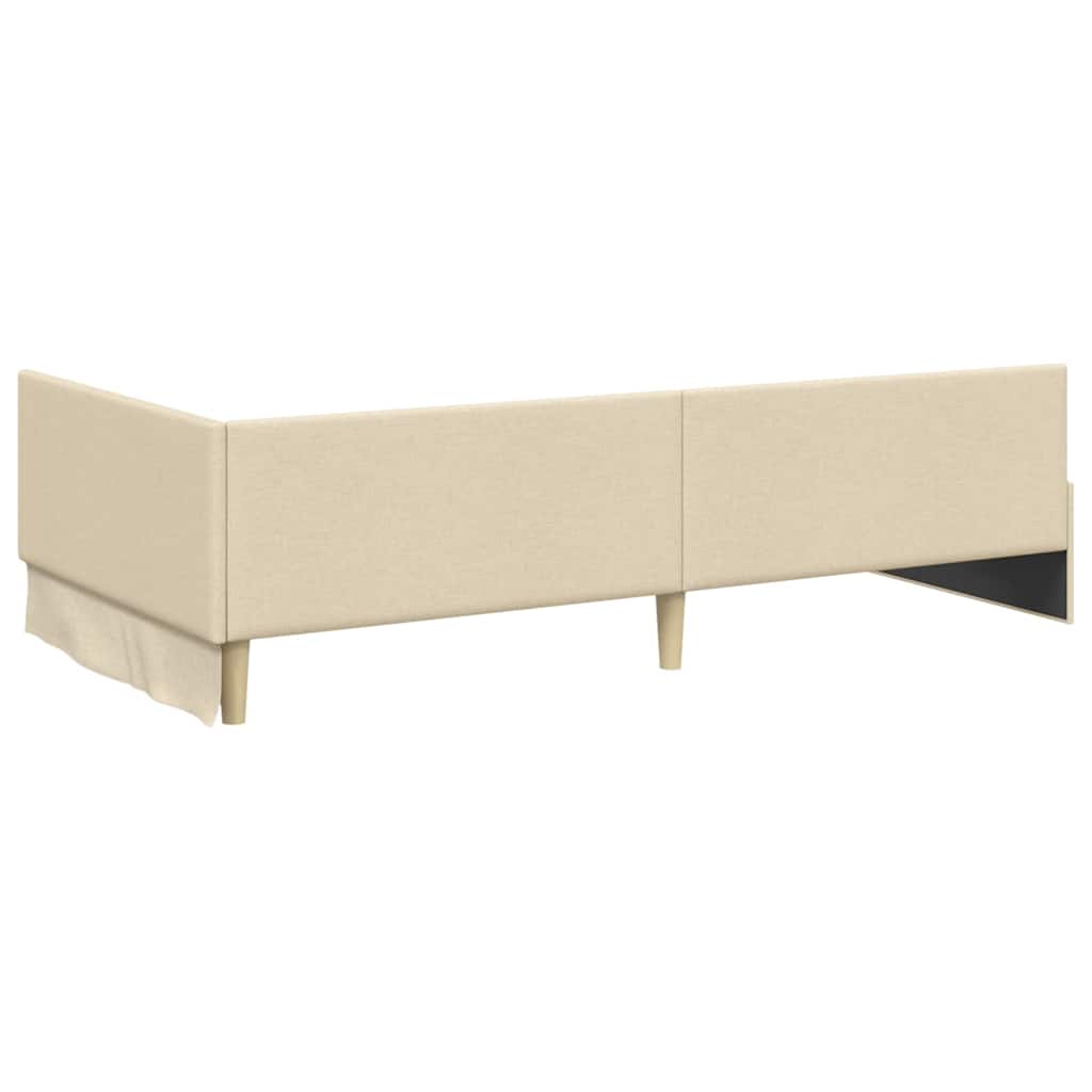 Eckbettgestell mit Kopfteil Creme 90 cm x 190 cm Stoff