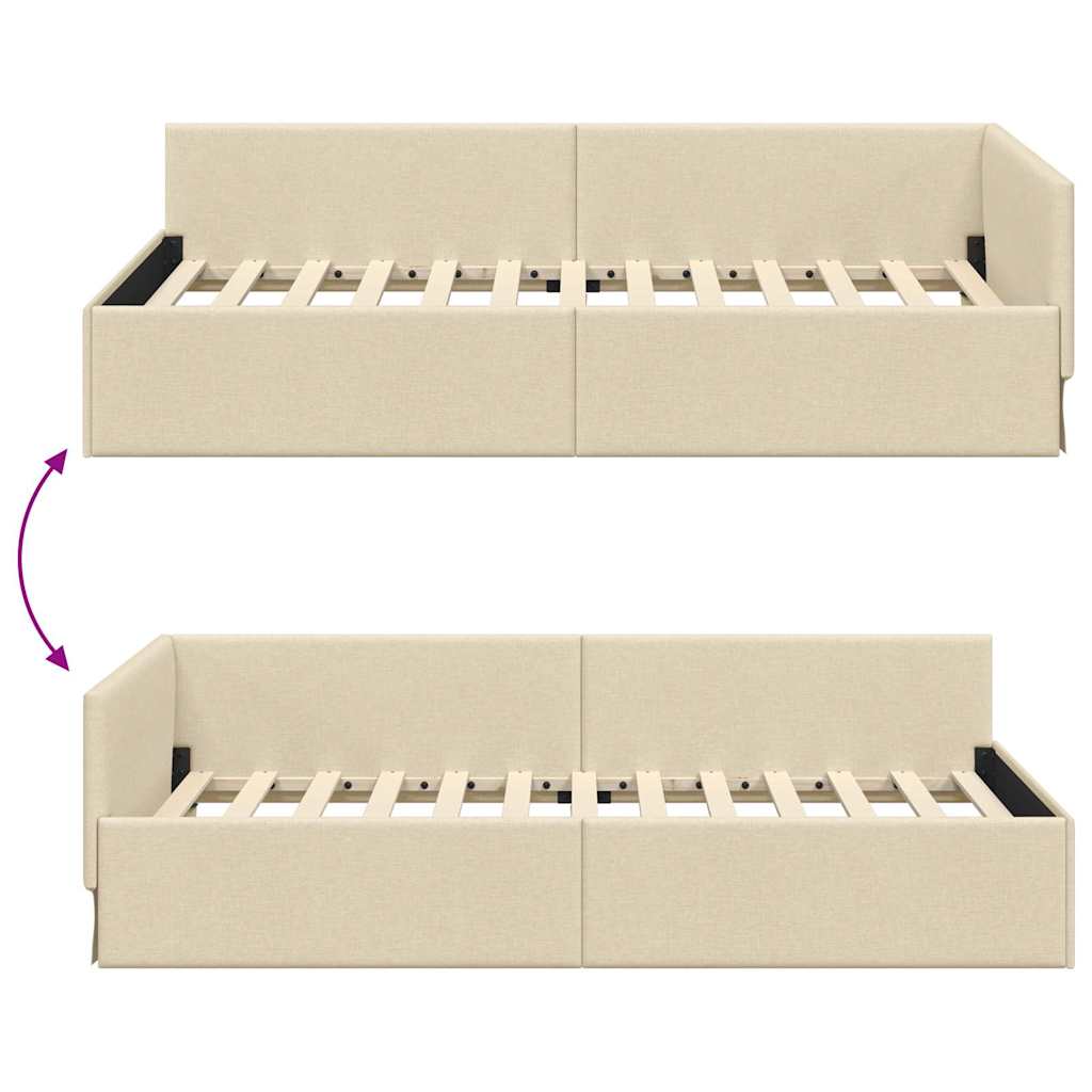 Eckbettgestell mit Kopfteil Creme 90 cm x 190 cm Stoff