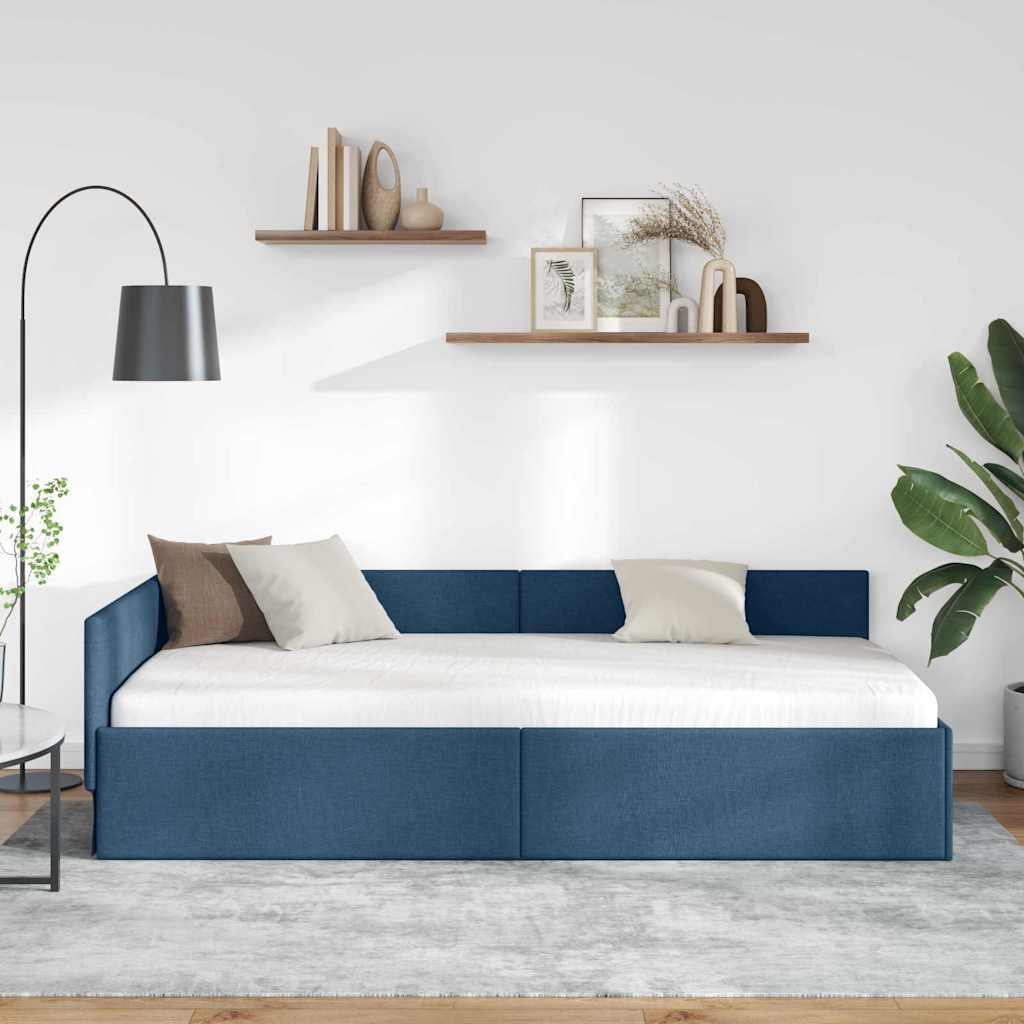 Eckbettgestell mit Kopfteil Blau 90 cm x 190 cm Stoff