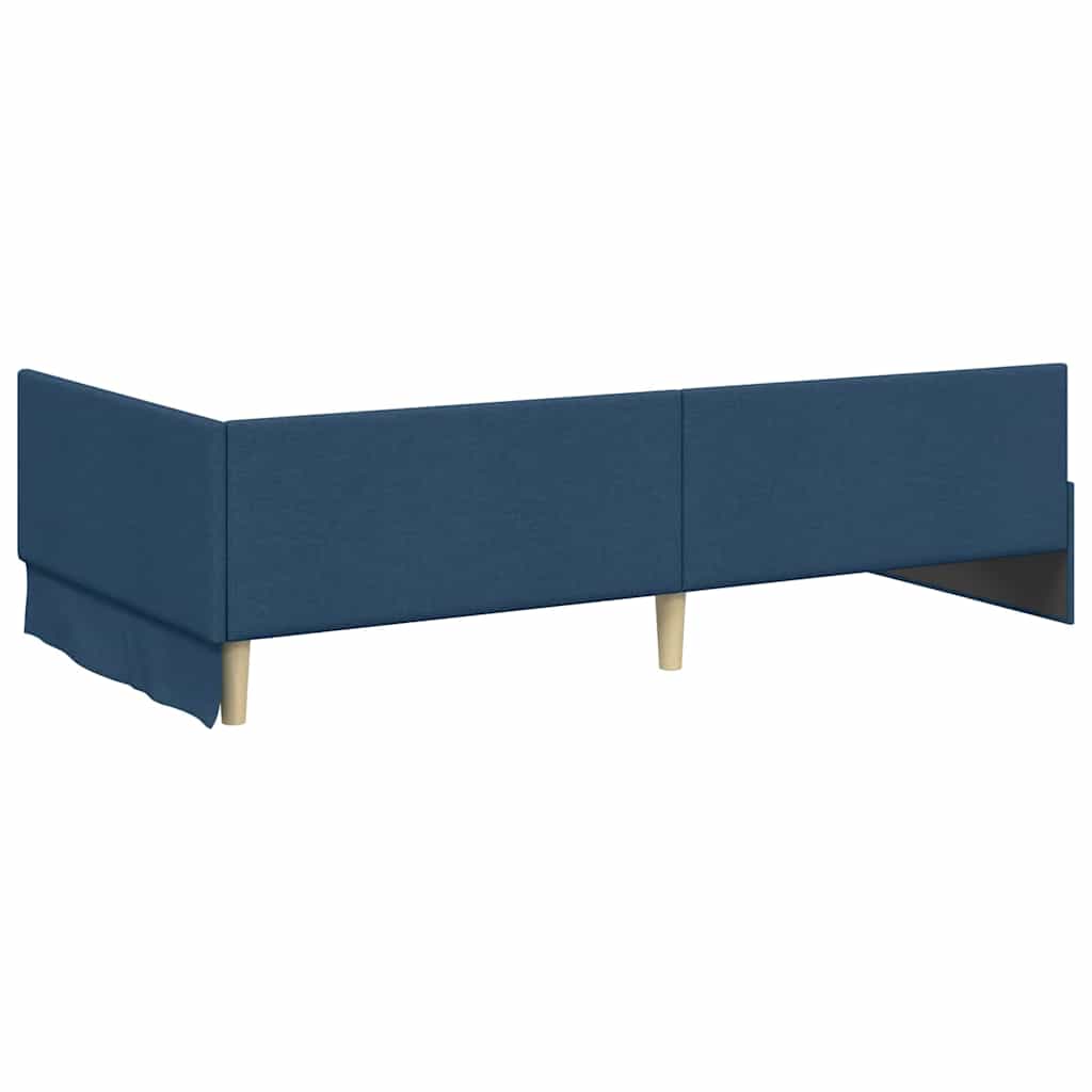 Eckbettgestell mit Kopfteil Blau 90 cm x 190 cm Stoff