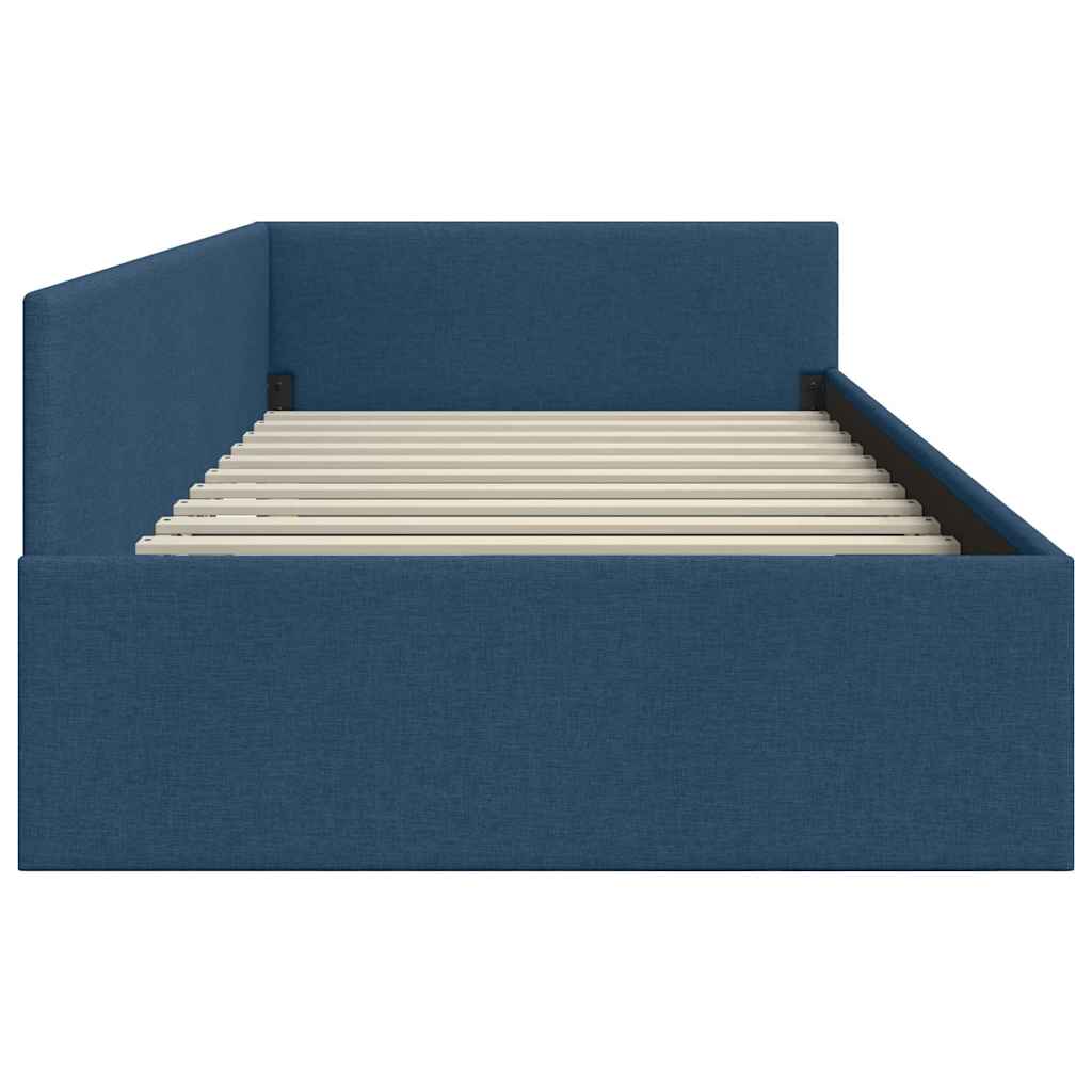Eckbettgestell mit Kopfteil Blau 90 cm x 190 cm Stoff