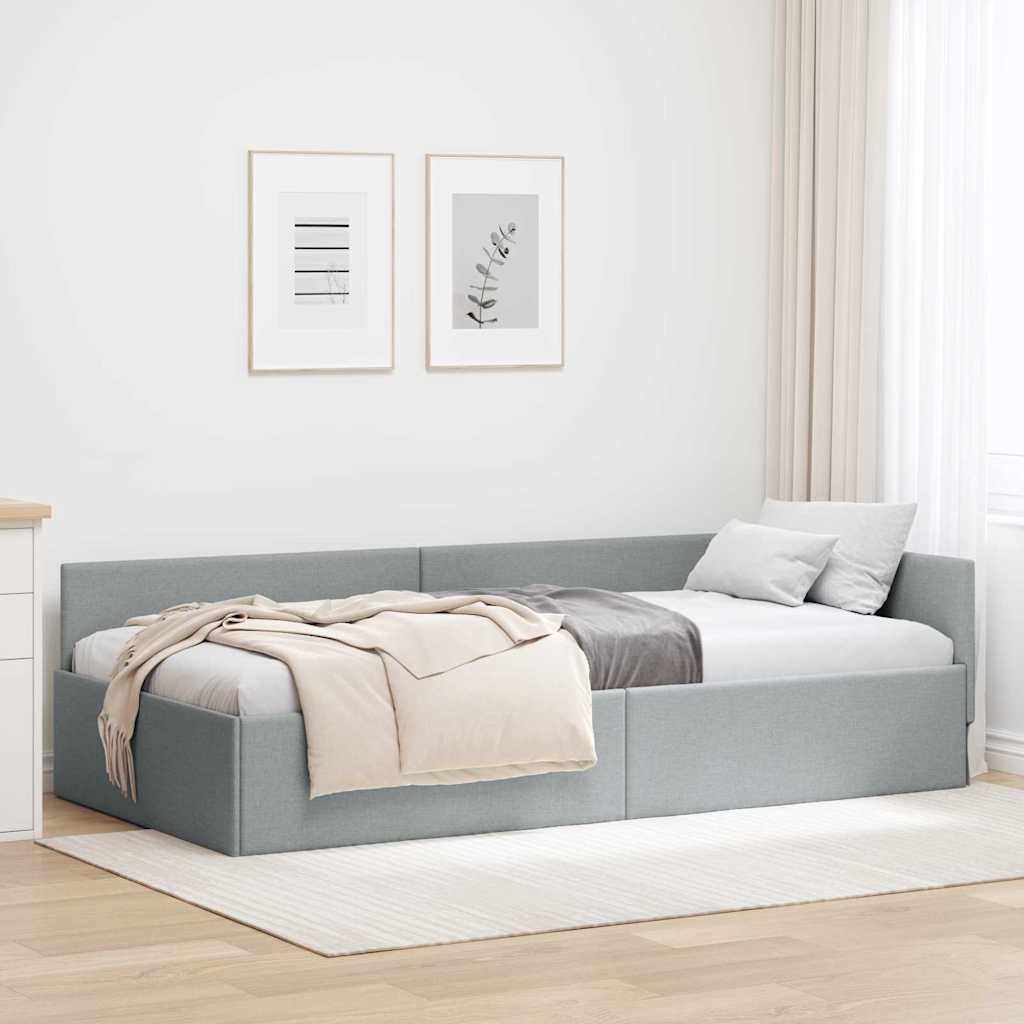 Eckbettgestell mit Kopfteil Hellgrau 90 cm x 200 cm Stoff