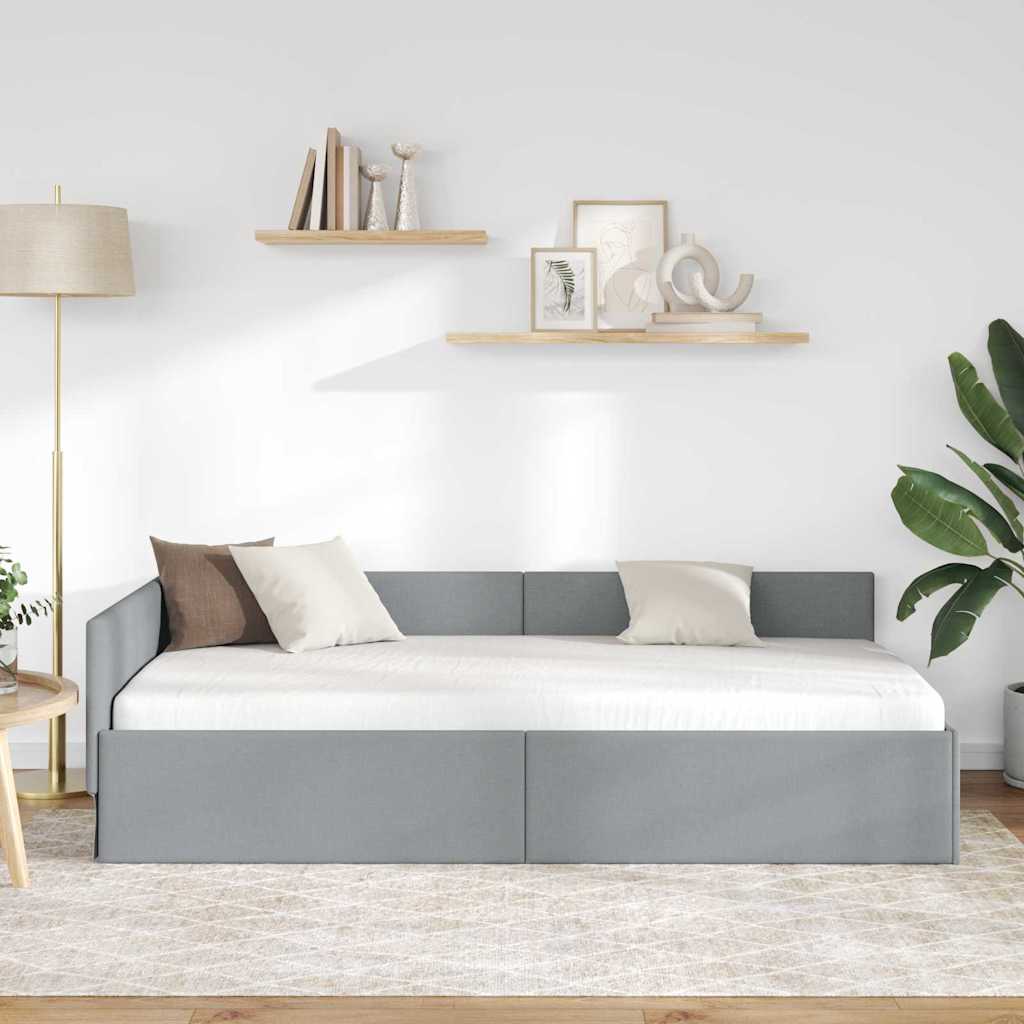 Eckbettgestell mit Kopfteil Hellgrau 90 cm x 200 cm Stoff