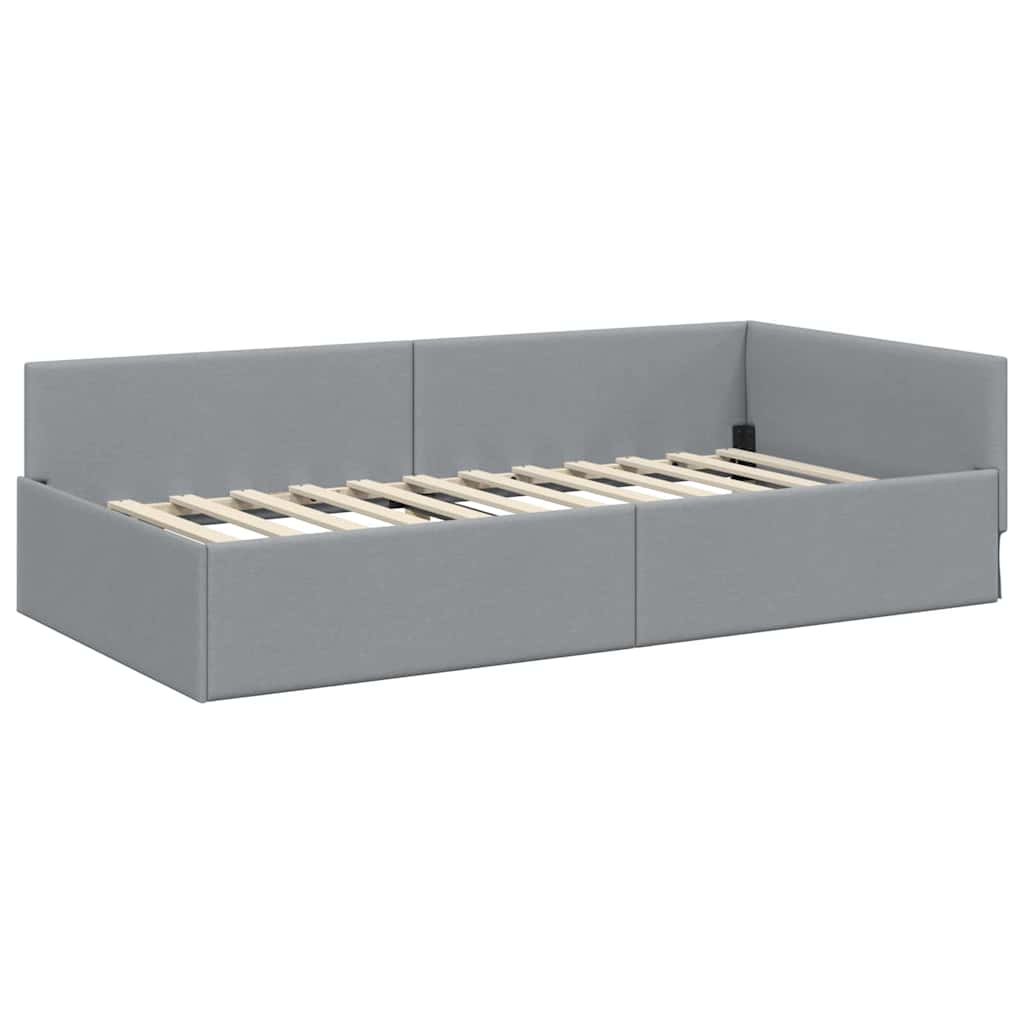 Eckbettgestell mit Kopfteil Hellgrau 90 cm x 200 cm Stoff