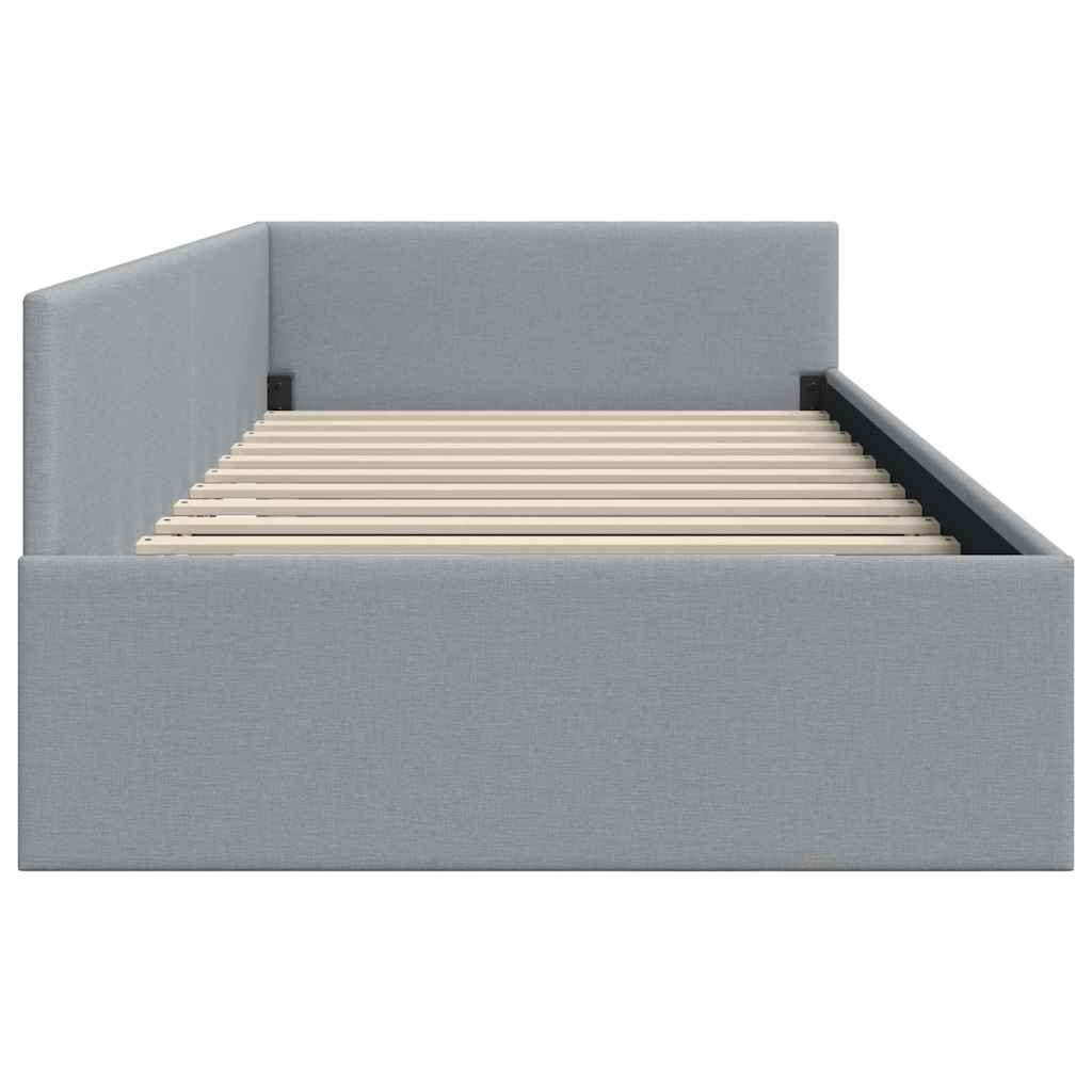 Eckbettgestell mit Kopfteil Hellgrau 90 cm x 200 cm Stoff