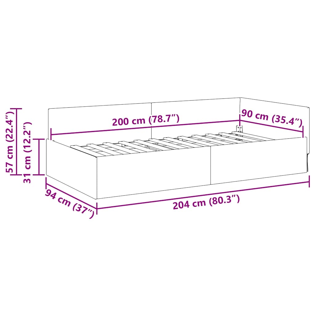 Eckbettgestell mit Kopfteil Hellgrau 90 cm x 200 cm Stoff