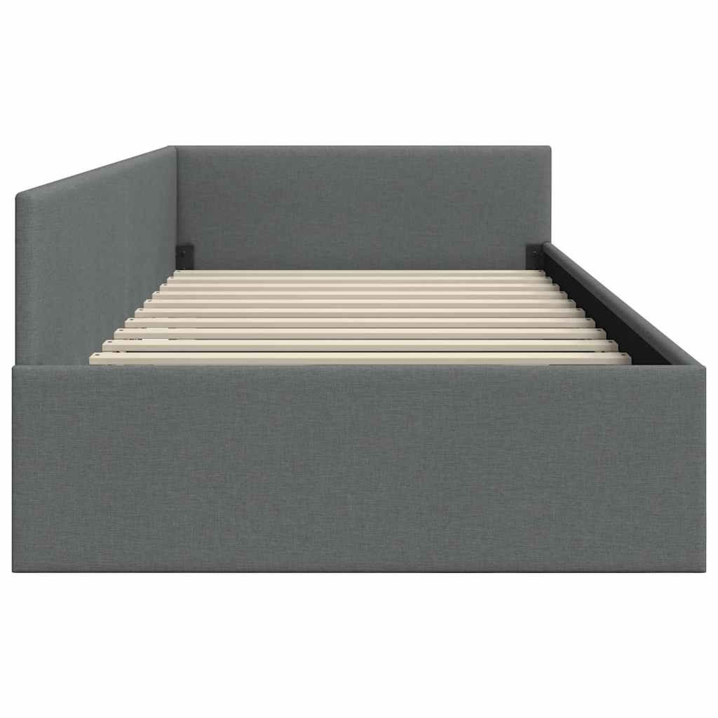 Eckbettgestell mit Kopfteil Dunkelgrau 90 cm x 200 cm Stoff