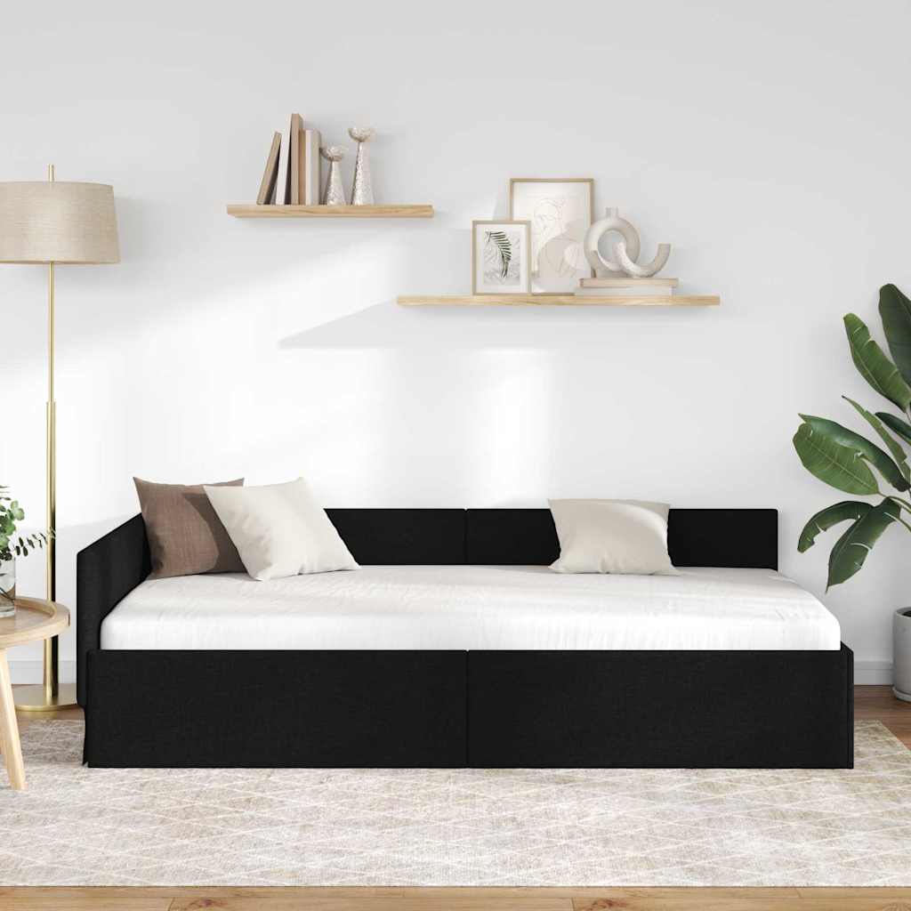 Eckbettgestell mit Kopfteil Schwarz 90 cm x 200 cm Stoff