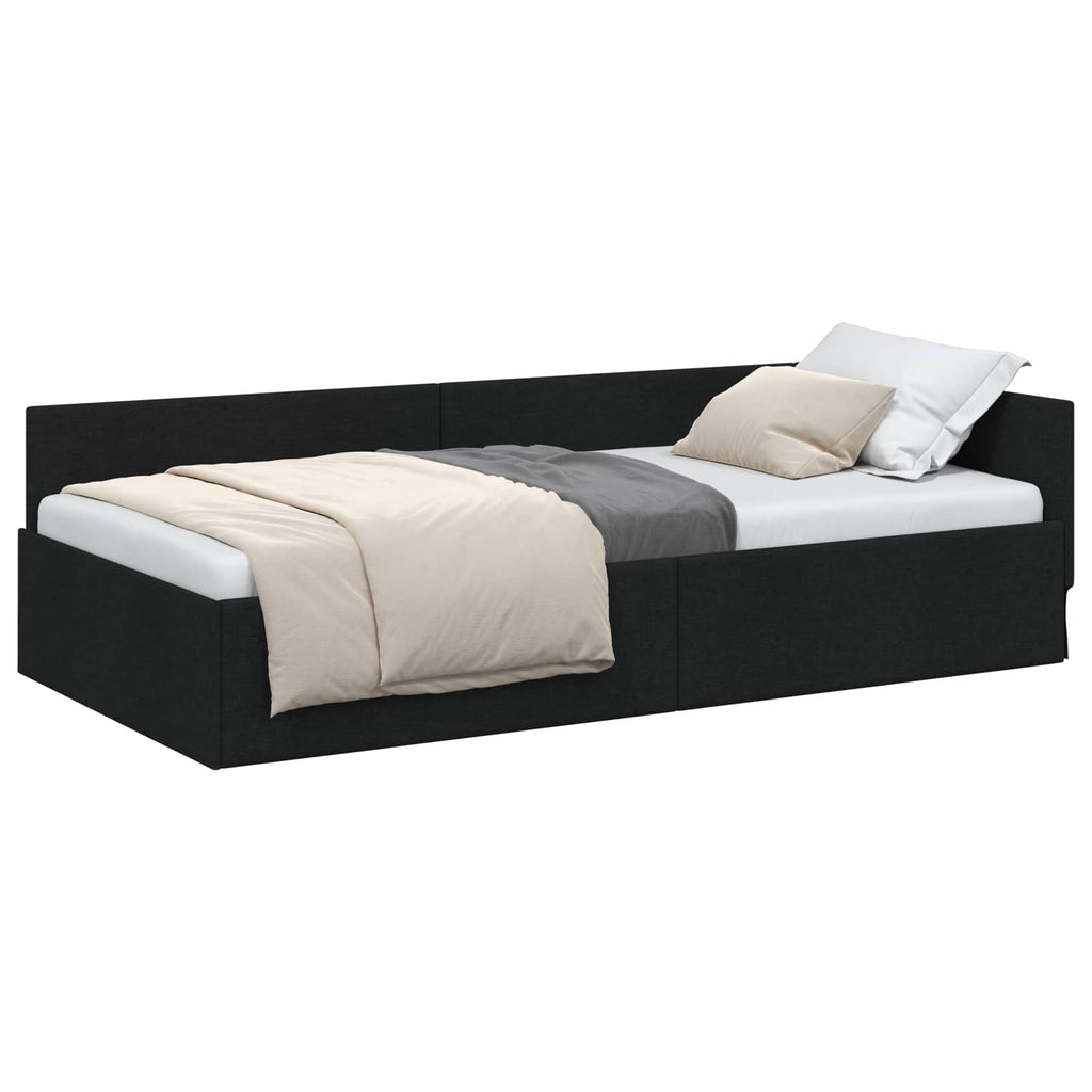 Eckbettgestell mit Kopfteil Schwarz 90 cm x 200 cm Stoff