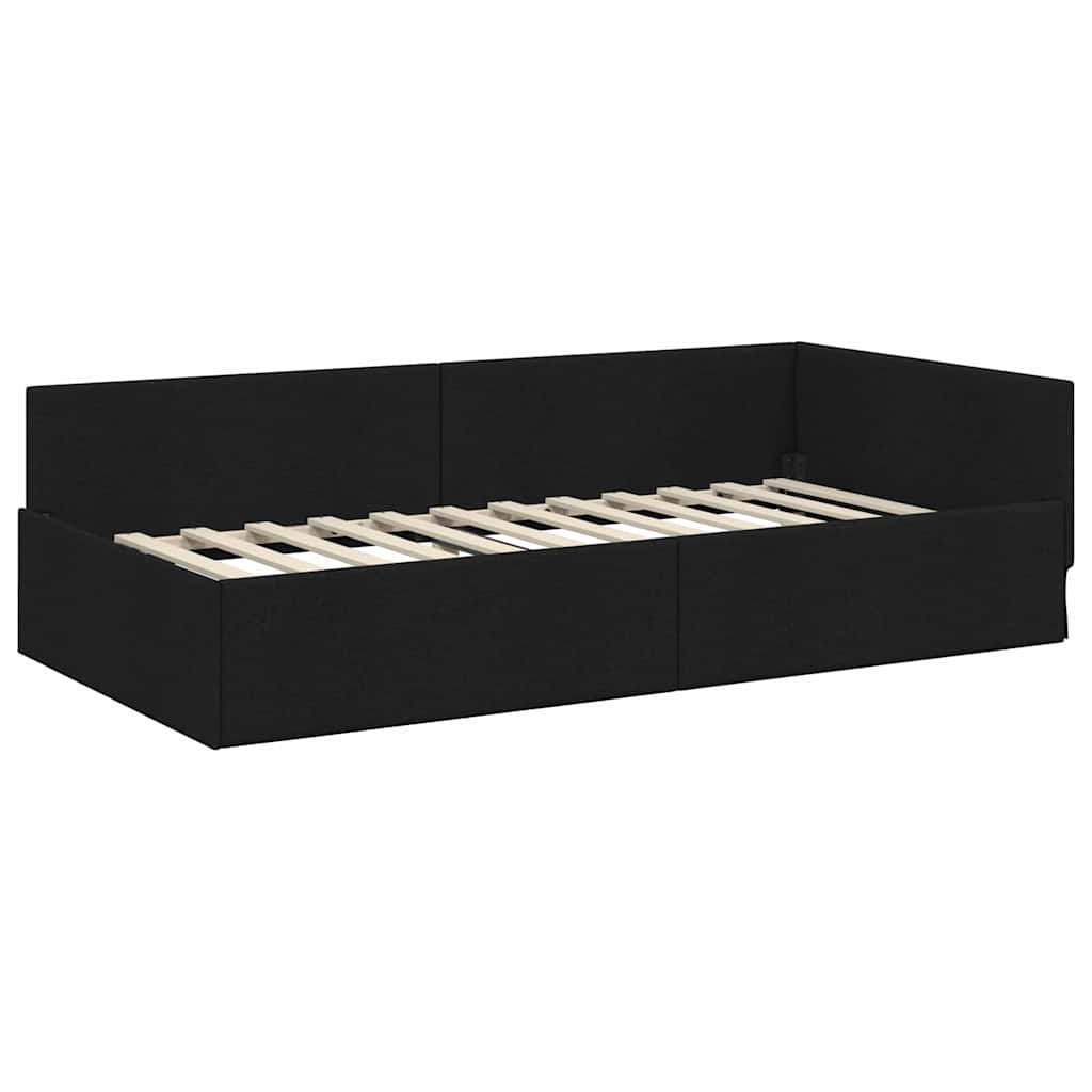 Eckbettgestell mit Kopfteil Schwarz 90 cm x 200 cm Stoff