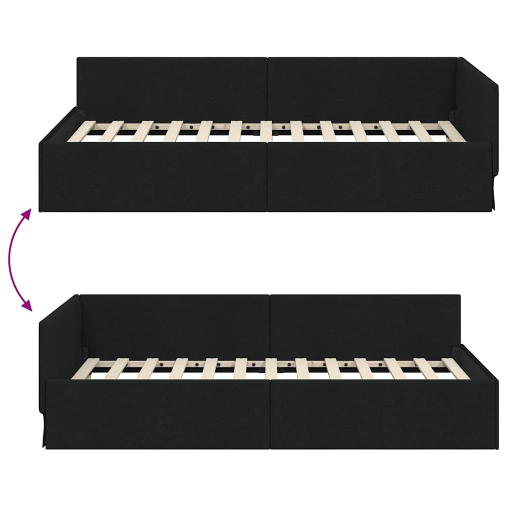 Eckbettgestell mit Kopfteil Schwarz 90 cm x 200 cm Stoff