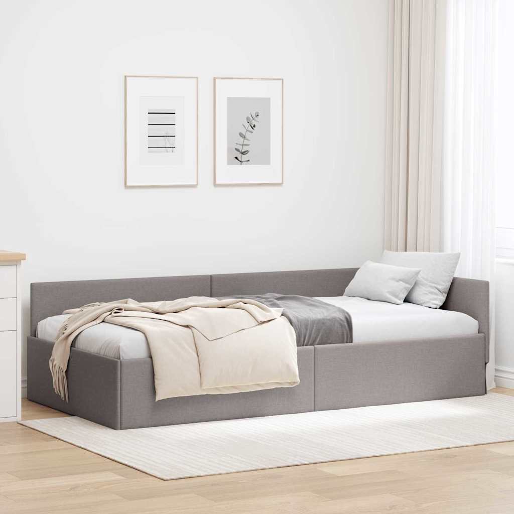 Eckbettgestell mit Kopfteil Taupe 90 cm x 200 cm Stoff