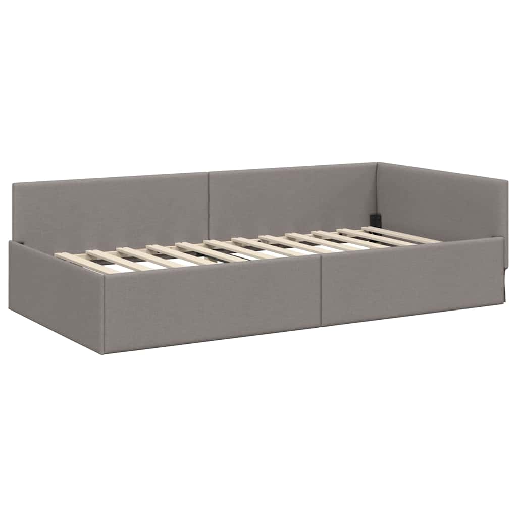 Eckbettgestell mit Kopfteil Taupe 90 cm x 200 cm Stoff