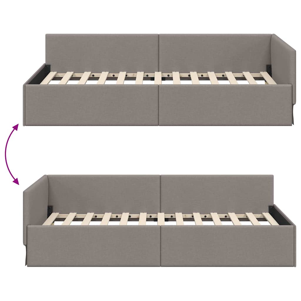 Eckbettgestell mit Kopfteil Taupe 90 cm x 200 cm Stoff