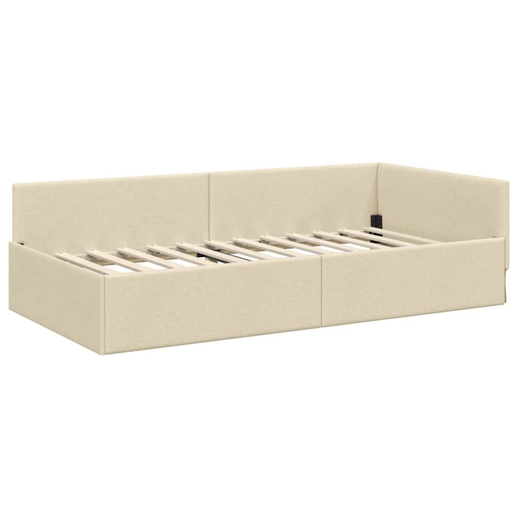 Eckbettgestell mit Kopfteil Creme 90 cm x 200 cm Stoff
