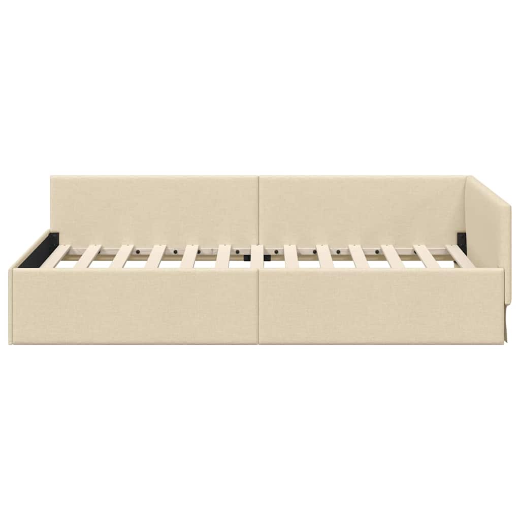 Eckbettgestell mit Kopfteil Creme 90 cm x 200 cm Stoff