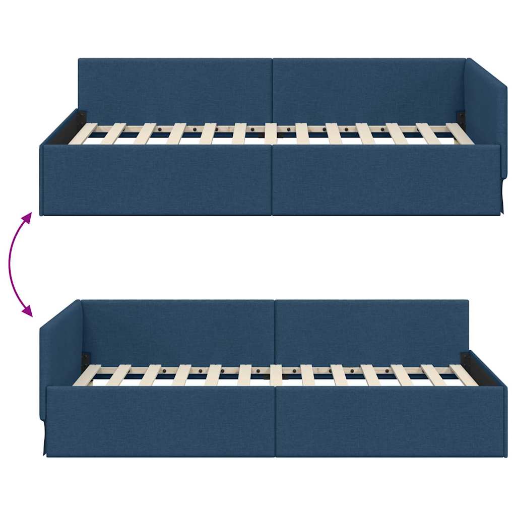 Eckbettgestell mit Kopfteil Blau 90 cm x 200 cm Stoff