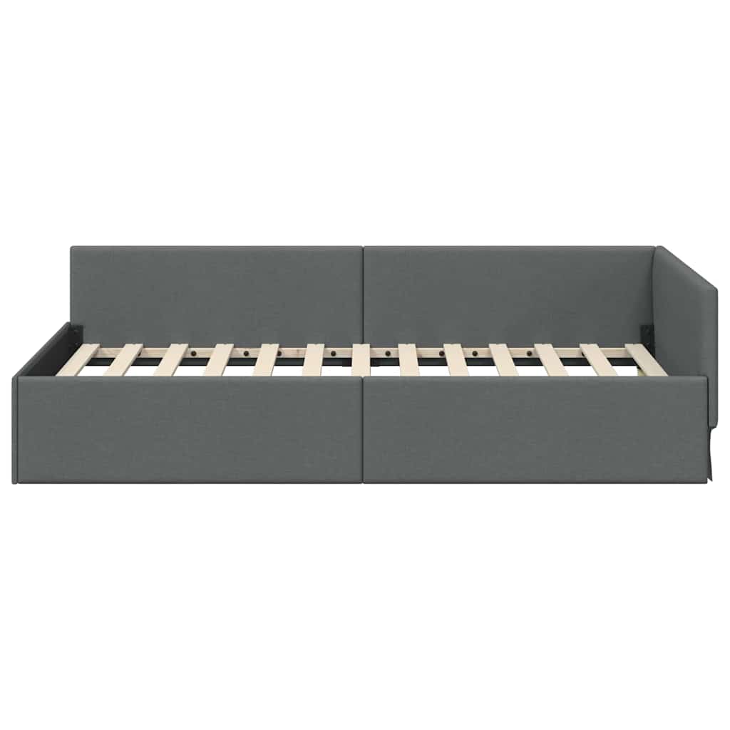 Eckbettgestell mit Kopfteil Dunkelgrau 100 cm x 200 cm Stoff