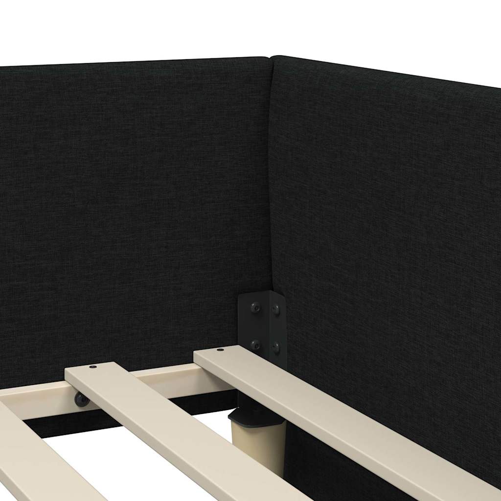 Eckbettgestell mit Kopfteil Schwarz 100 cm x 200 cm Stoff