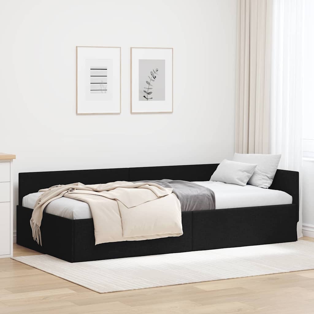 Eckbettgestell mit Kopfteil Schwarz 100 cm x 200 cm Stoff