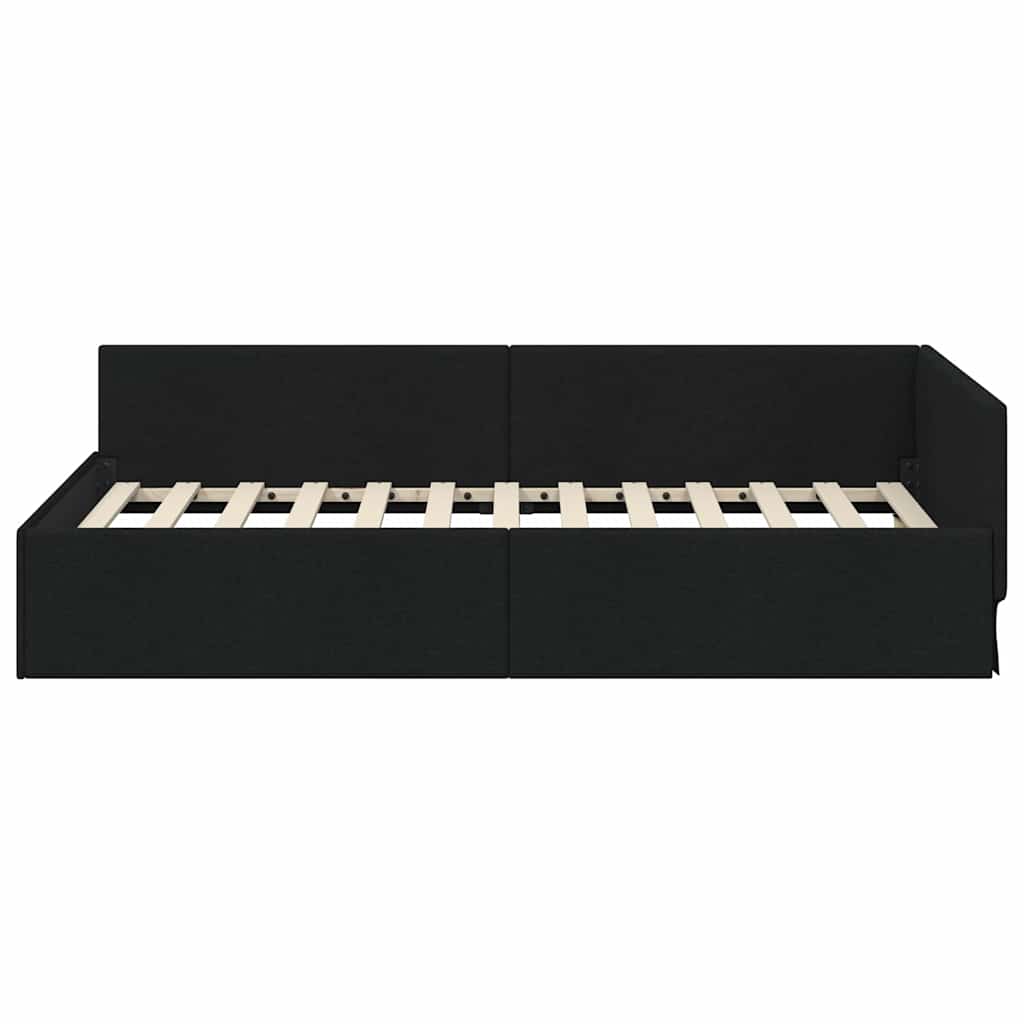Eckbettgestell mit Kopfteil Schwarz 100 cm x 200 cm Stoff