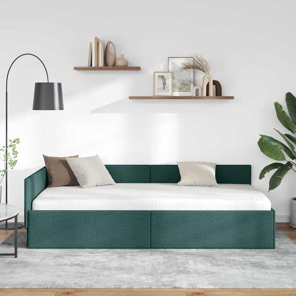 Eckbettgestell mit Kopfteil Dunkelgrün 100 cm x 200 cm Stoff