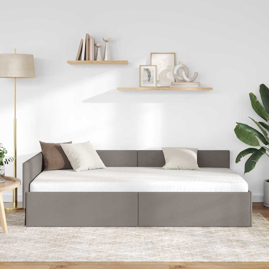 Eckbettgestell mit Kopfteil Taupe 100 cm x 200 cm Stoff