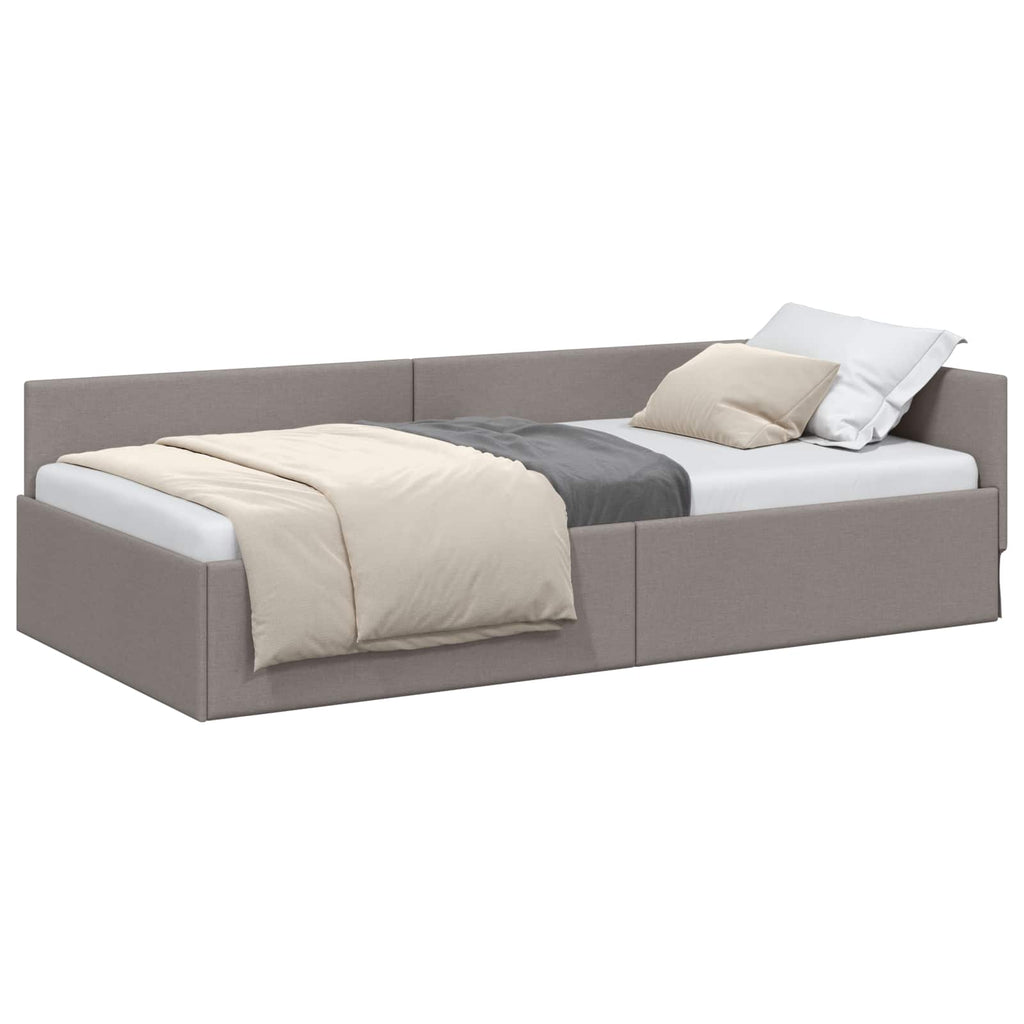 Eckbettgestell mit Kopfteil Taupe 100 cm x 200 cm Stoff